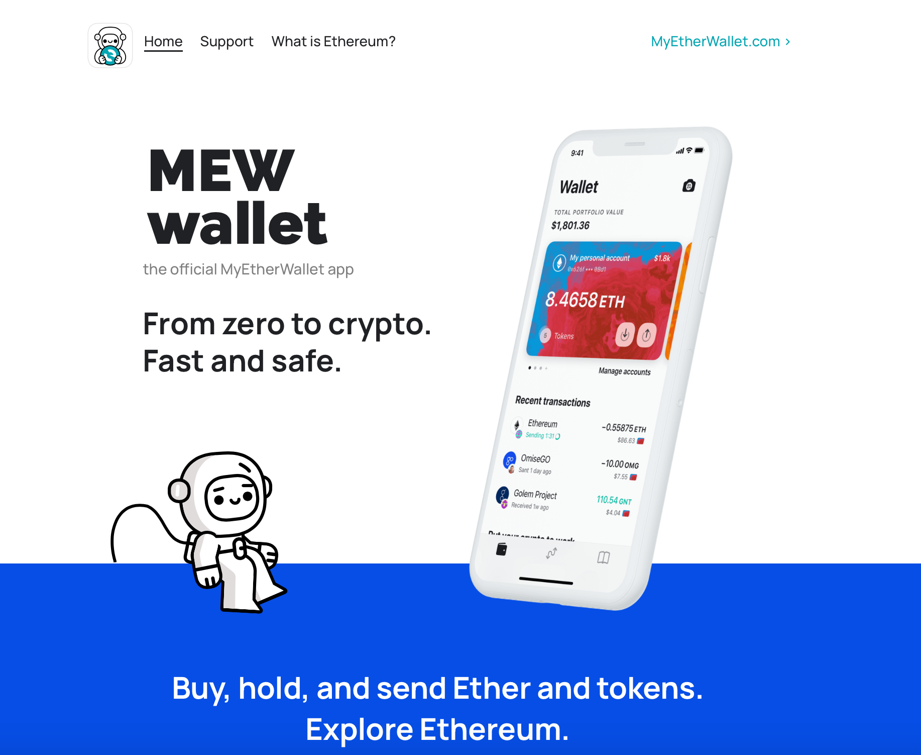 MEW wallet app home page