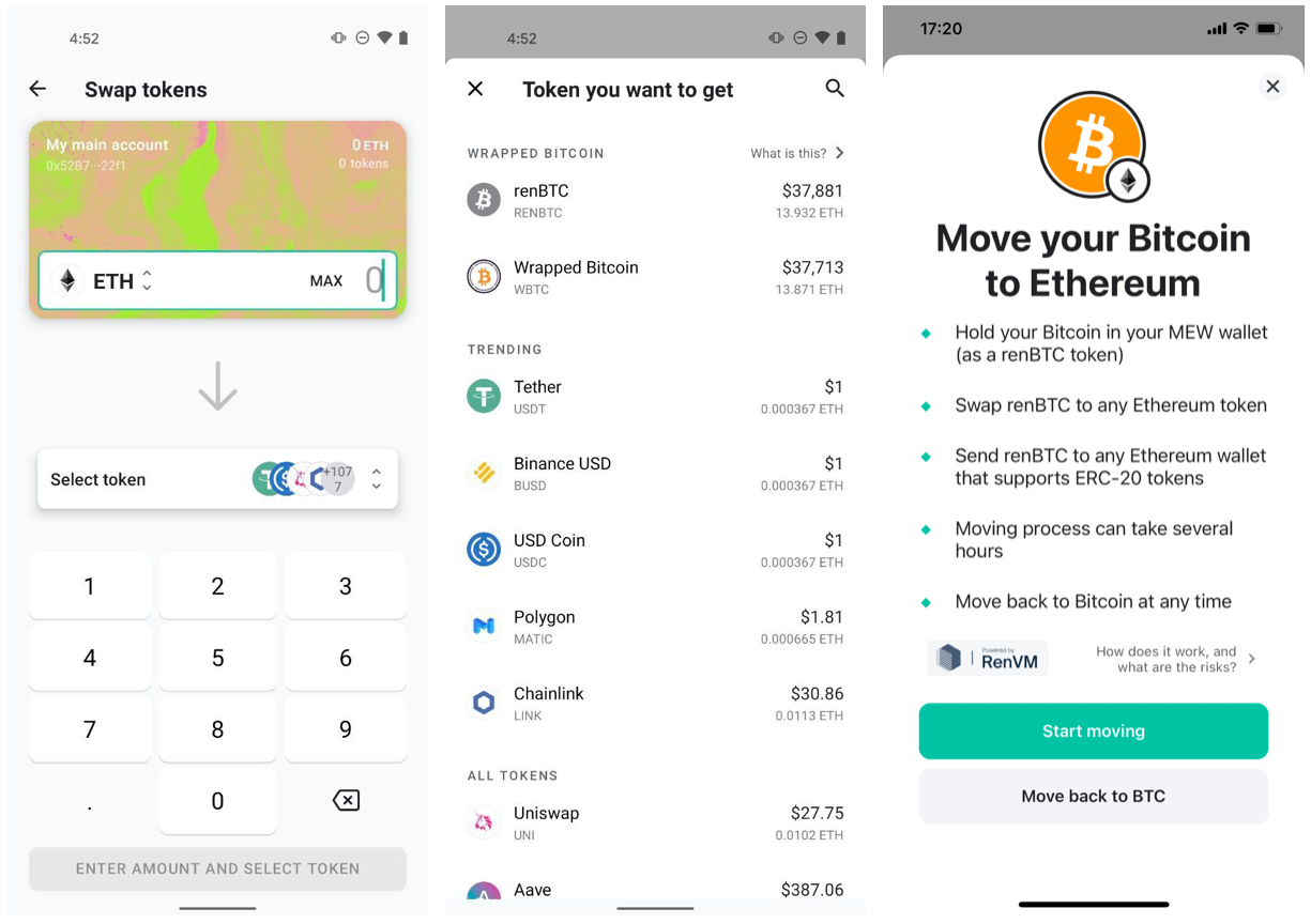 Swap tokens and move your Bitcoin to Ethereum