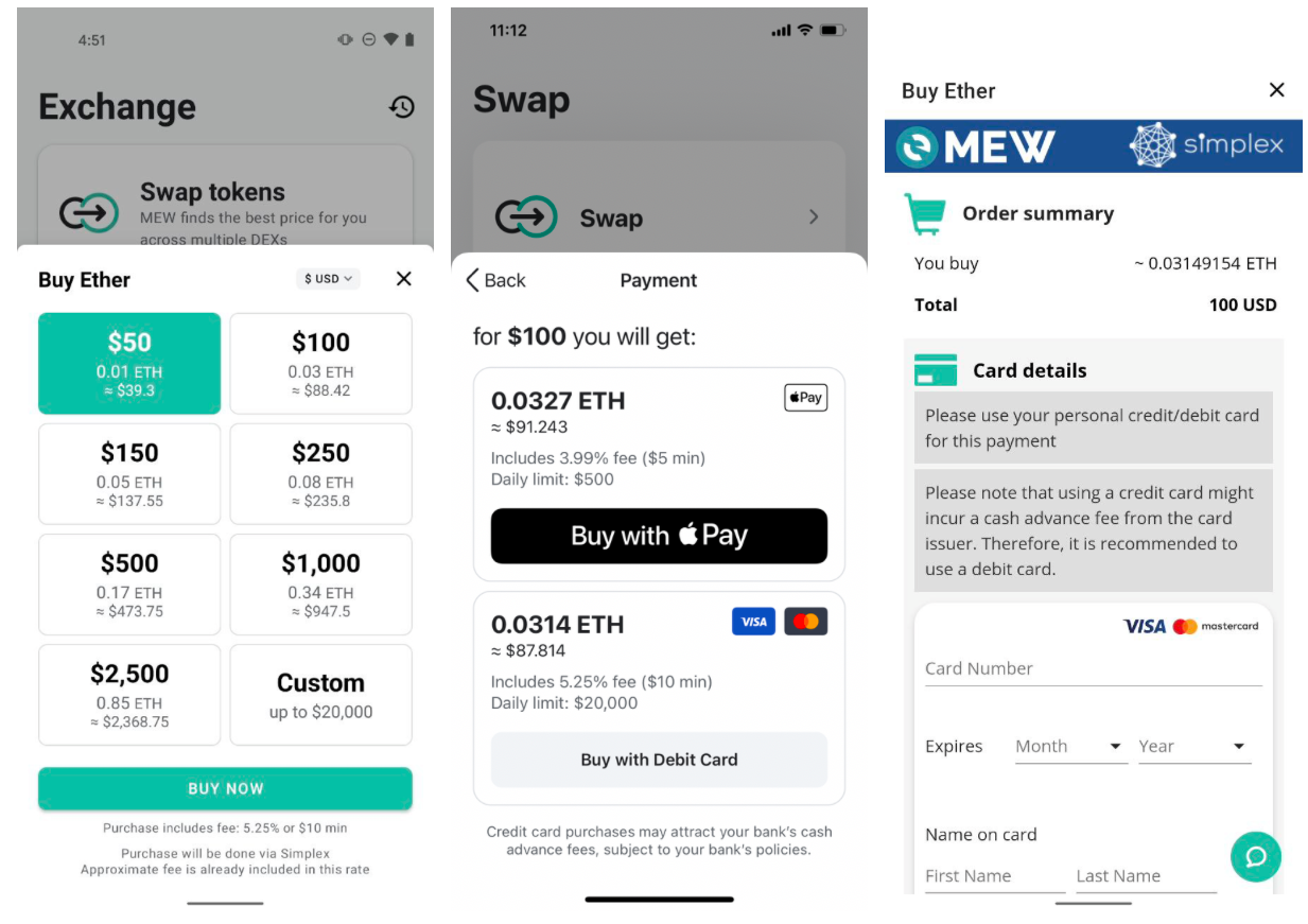 Buy ETH in MEW wallet app