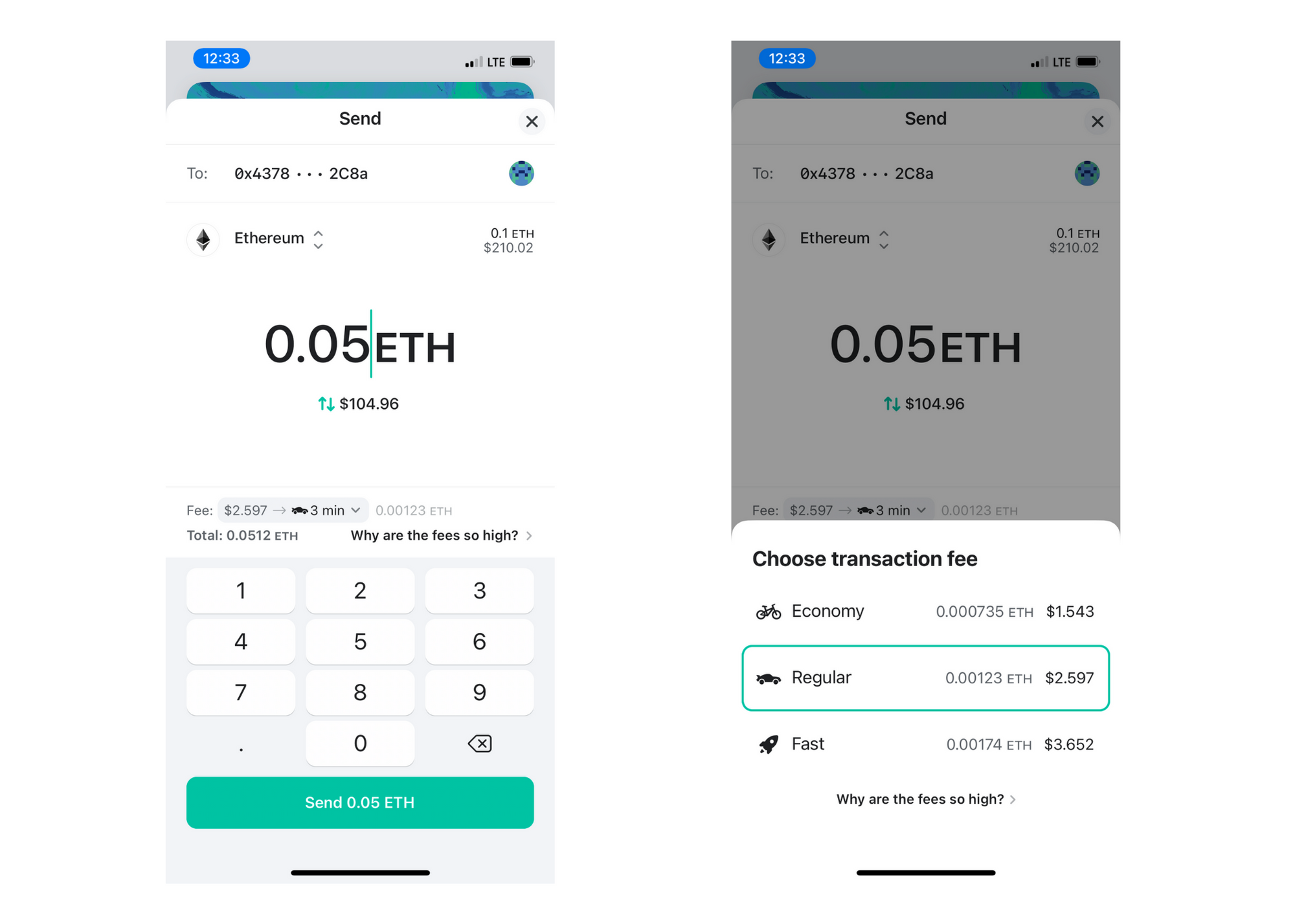Select transaction fee in MEW wallet app