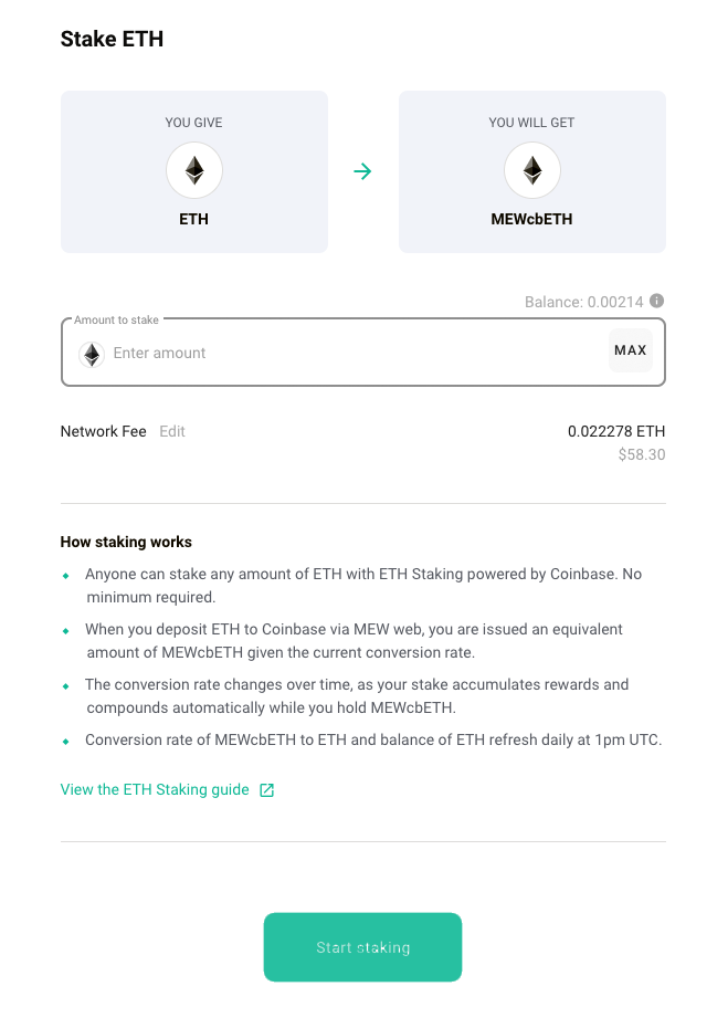 ETH Staking in MEW, Powered by Coinbase Cloud